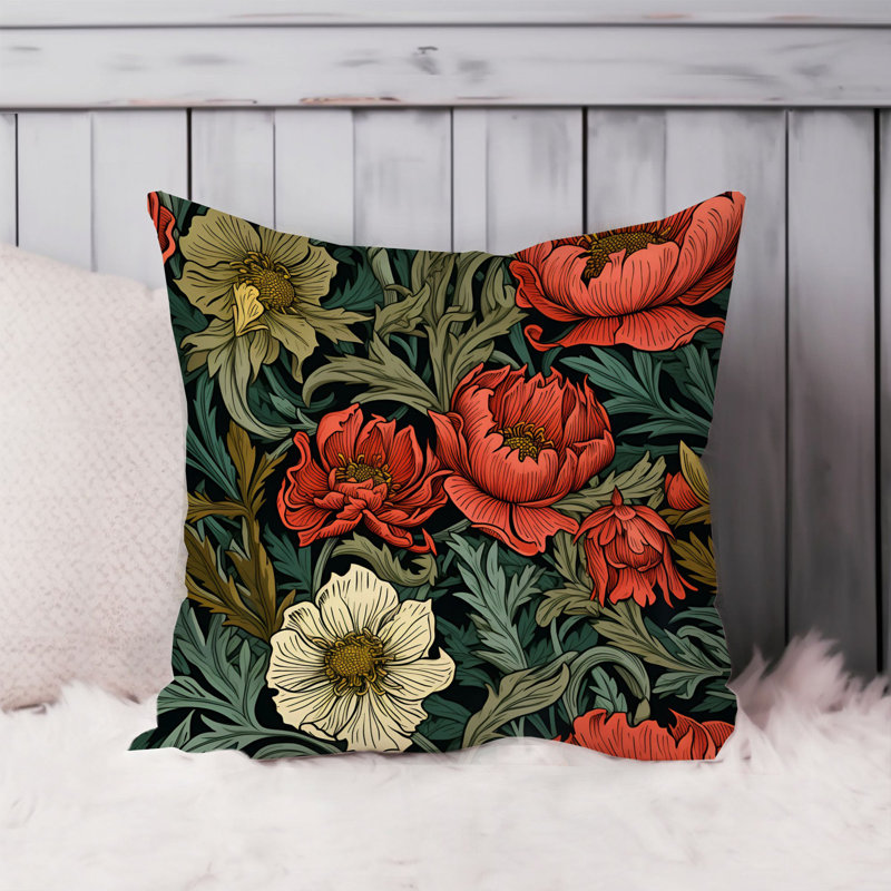 Animals William Morris Birds Damask Pattern I Cottage, 16" H x 16" W, Floral Damask Flowers Leaves IX