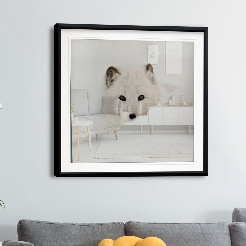 «Arctic Fox», reproduction de photo, H 26,5 po x l 26,5 po x P 1,5 po, Cadre plastique noir