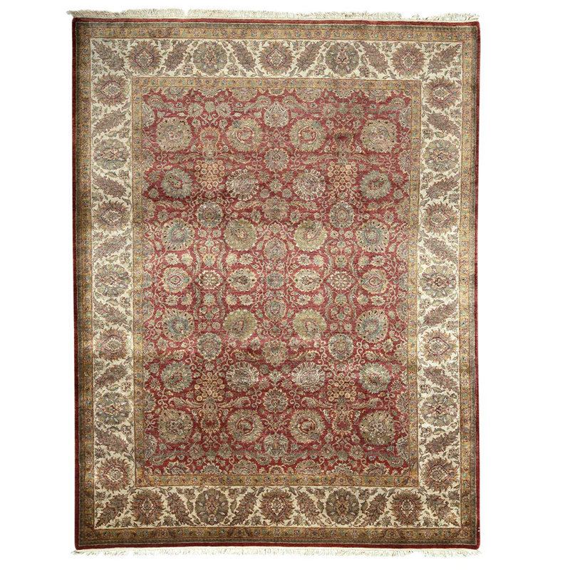 Tapis unique rouge / crème noué à la main 9 pi 3 po x 11 pi 9 po