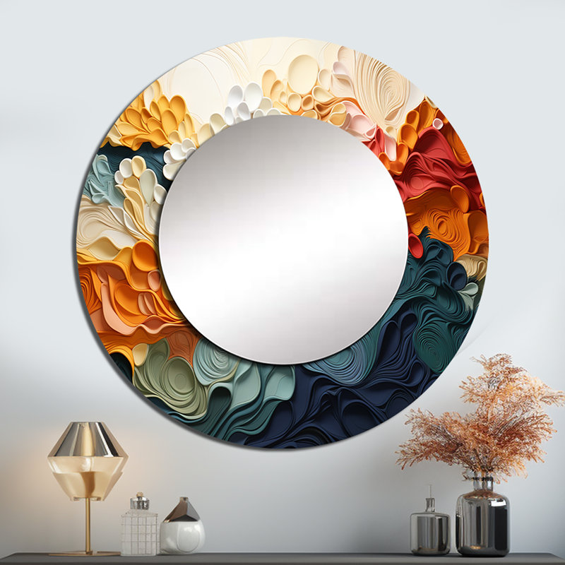 Biomorphism Organic Forms VI - Biomorphism Decorative Mirror, Modern Large Round Wall Mirror, Printed Metal Art, 29" x 29"