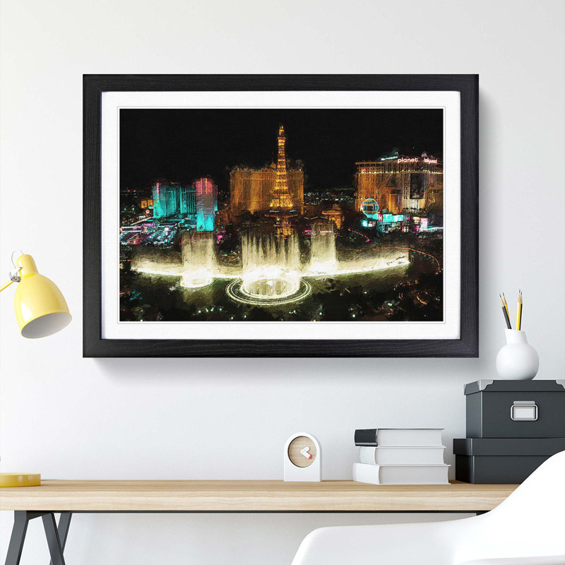 The Bellagio Hotel in Las Vegas Nevada - Picture Frame Painting Print, Black, 40cm H x 60cm W x 2cm D