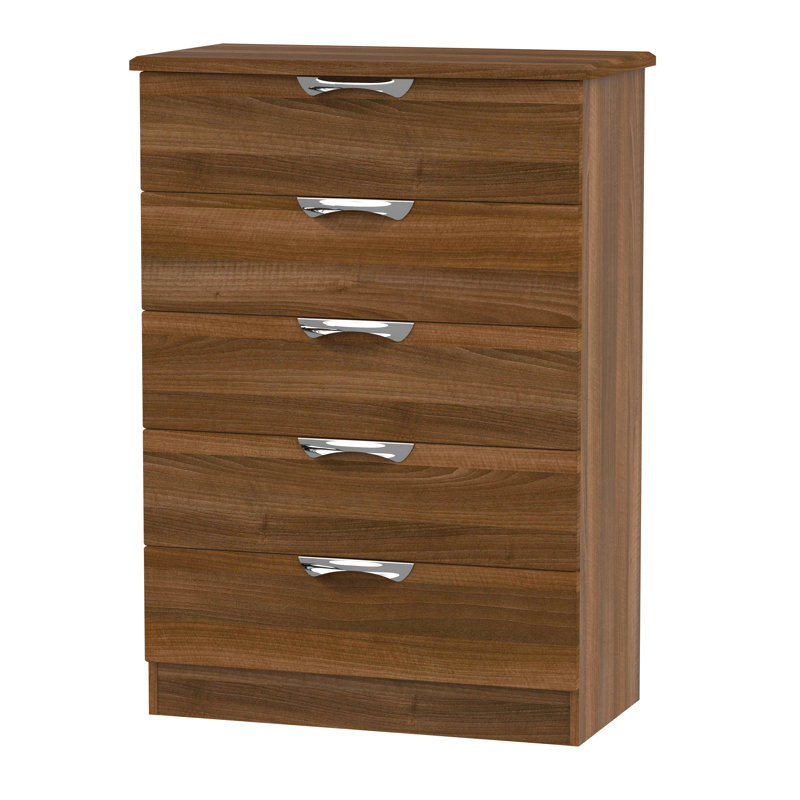 Fully Assembled Ratley 5 Drawer Chest, Noche Walnut
