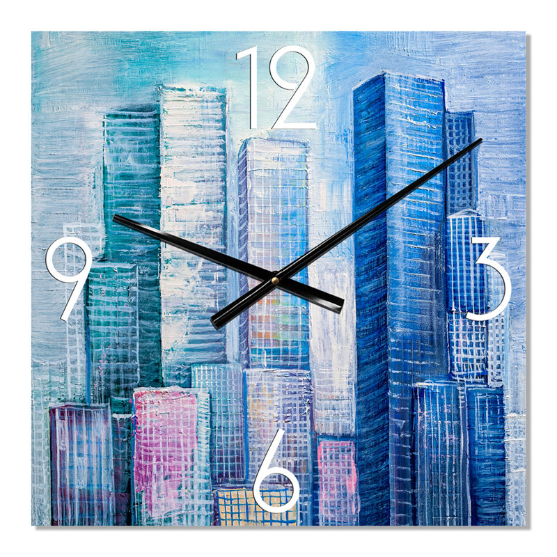 Horloge murale gratte-ciel, paysage urbain, style abstrait, Petit