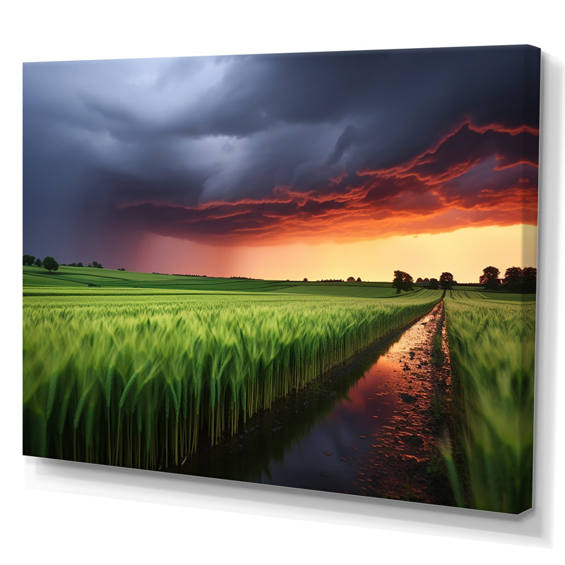 Tempête à la ferme, paysage I - tempêtes, art mural, Toile tendue, H 24 po x l 32 po x P 1 po