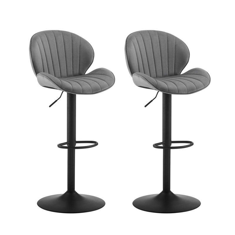 Swivel Upholstered Adjustable Height Counter Stool with Metal Frame, Grey