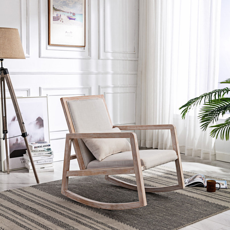 Chaise berçante en bois massif Aistis, Beige
