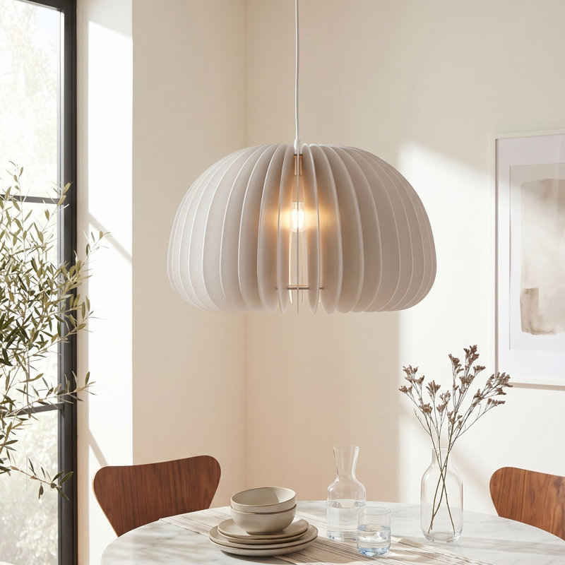 Luminaire suspendu en bois Luna, Satin, Blanc