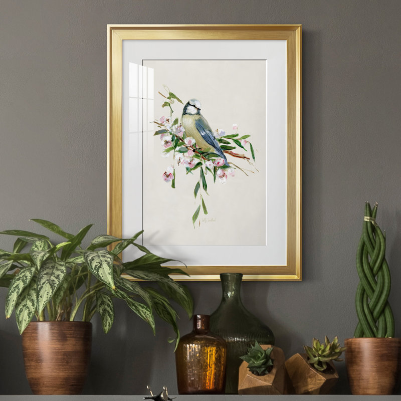 Spring Spring Blue Bird - peinture encadrée, H 18,5 po x l 24,5 po x P 1,5 po, Or