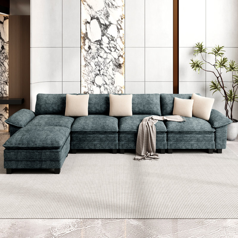 Canapé modulaire de 158 po avec repose-pieds modulaire avec repose-pieds en L surdimensionné et accoudoirs larges amovibles