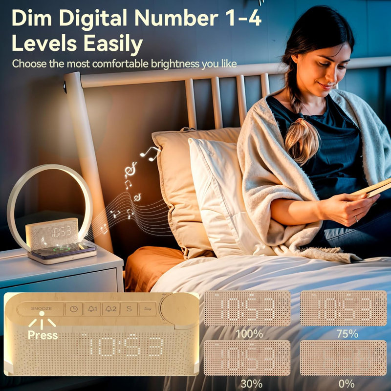  Sunrise Alarm Clocks Wireless Charger, 10 White Noise Sound Machine Alarm Clock with 30/60/90 Mins Timer, 3 Levels Touch Night Light, Dual Clocks for Heavy Sleepers, Ideal Gifts for Her