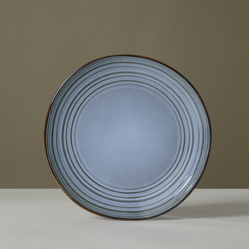 Blue Ceramic Stoneware Dinner Plates Set - Microwave Safe
