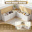 Banc de rangement en L de 63 po, banc de coin-repas avec rangement caché, banc de coin en bois, ensemble de table de coin-repas pour vestibule, salle à manger, cuisine (chêne et blanc)-133418595