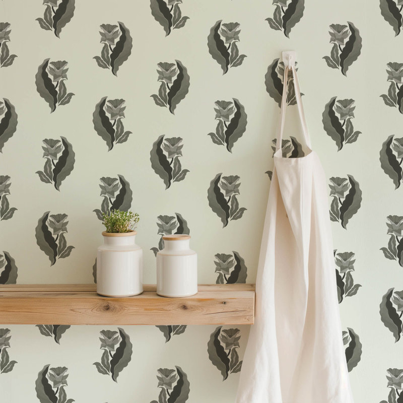 Morning Glory - Golden Botanical Wallpaper, Ink, Peel & Stick, Self-adhesive