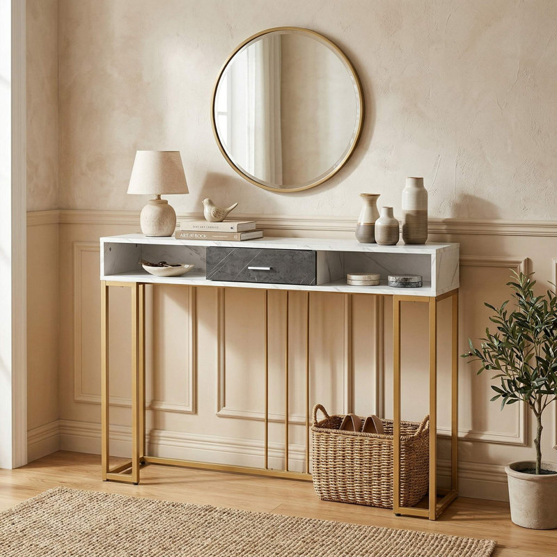 48 Inch 2 Tier Hallway Console Table With Storage Drawer For Entryway Living Room Foyer