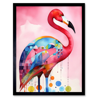 Flamingo Bird Folk Art Watercolour Painting Artwork Framed Wall Art Print 9X7 Inch