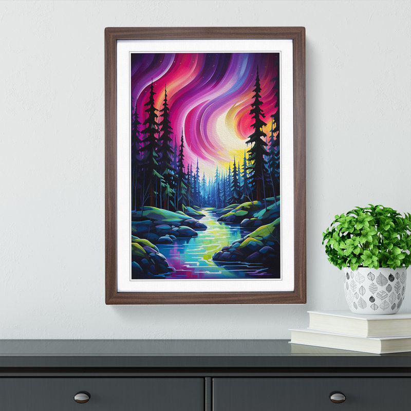 Northern Lights Expressionism No.2 - Single Picture Frame Print on Wood, Walnut, 46cm H x 34cm W x 2cm D