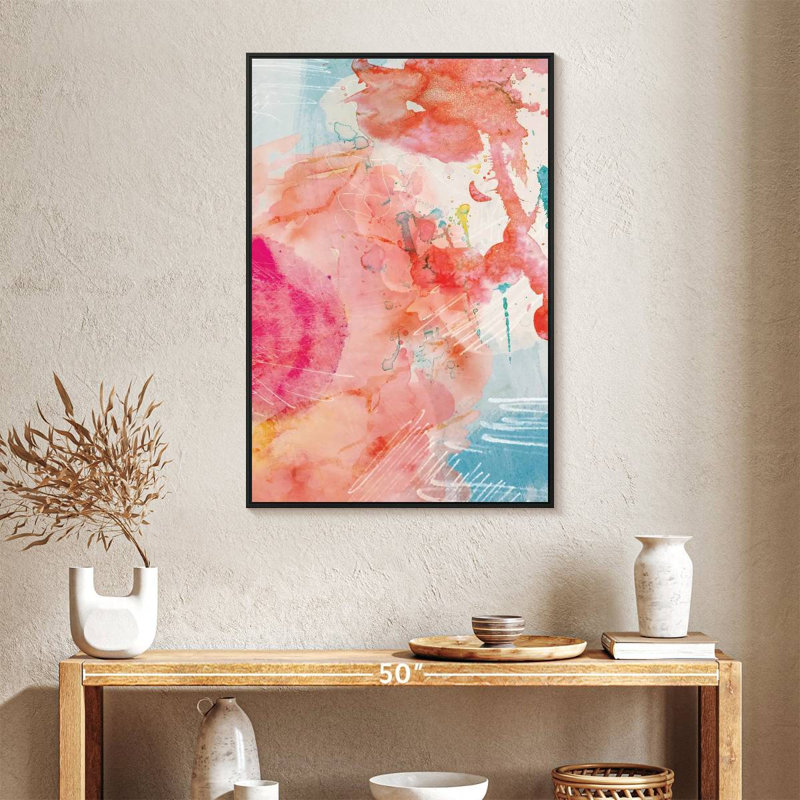 Wegener turquoise / rose, 25 po x 37 po, Cadre flottant noir