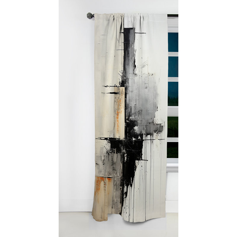 Beige et noir Divine Simplicity V - Rideau peinture - Rideau abstrait en velours occultant - 1 panneaux, L 52 po x L 120 po
