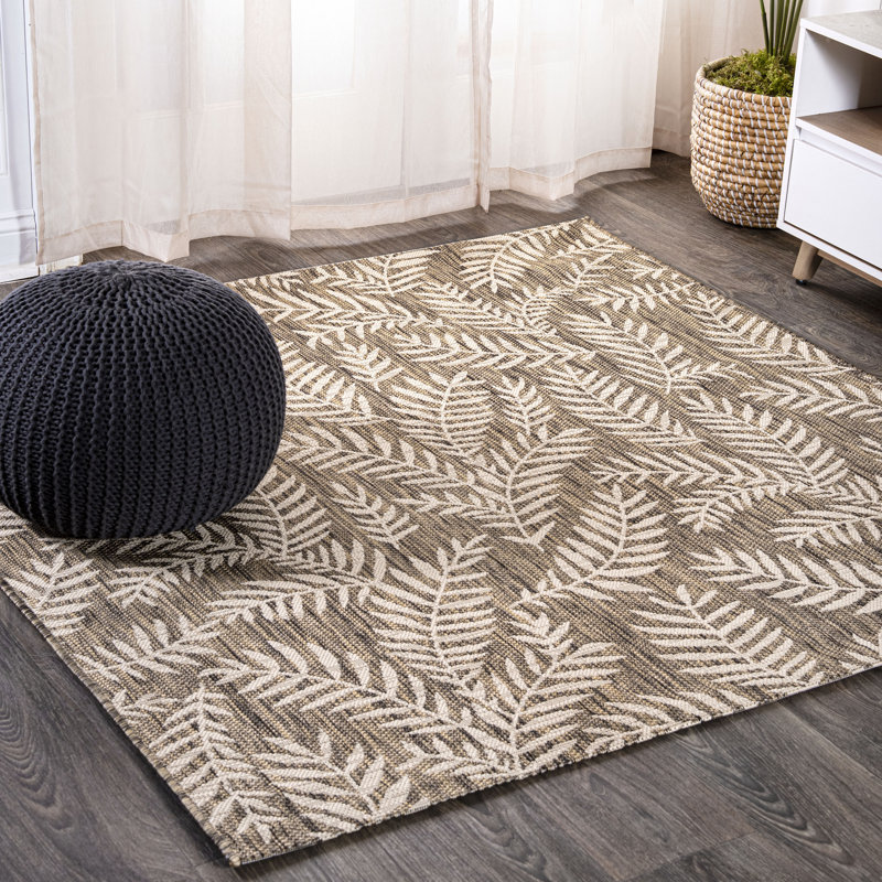 Mease Nevis Palm Frond Brown/Beige Indoor/Outdoor Rug, Square 7'9"