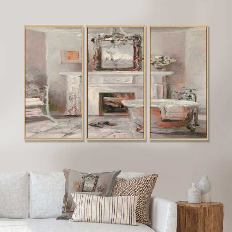 «French Bath La Baignoire II», ensemble d'art mural sur toile traditionnel encadré de 3, H 32 po x l 48 po x P 1 po