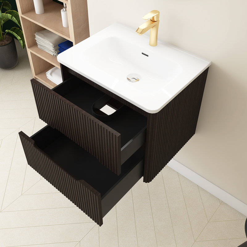 24 po X P 18 po P 20 po Meuble-lavabo mural simple H avec comptoir en céramique blanche, Noir, noir, noir, noir