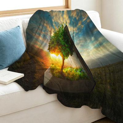 Jeté en flanelle transparente molletonné ultra doux, arbre et jardin à imprimé recto