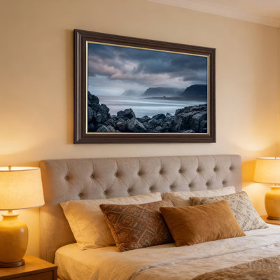 Art mural antique sur toile encadré doré pour le salon, la chambre à coucher, le bureau ou le vestibule - décoration murale décorative avec paysage côtier