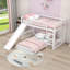 Lit superposé simple au-dessus de simple en bois Fadipe, lit superposé en L avec glissoire et échelle-407077823