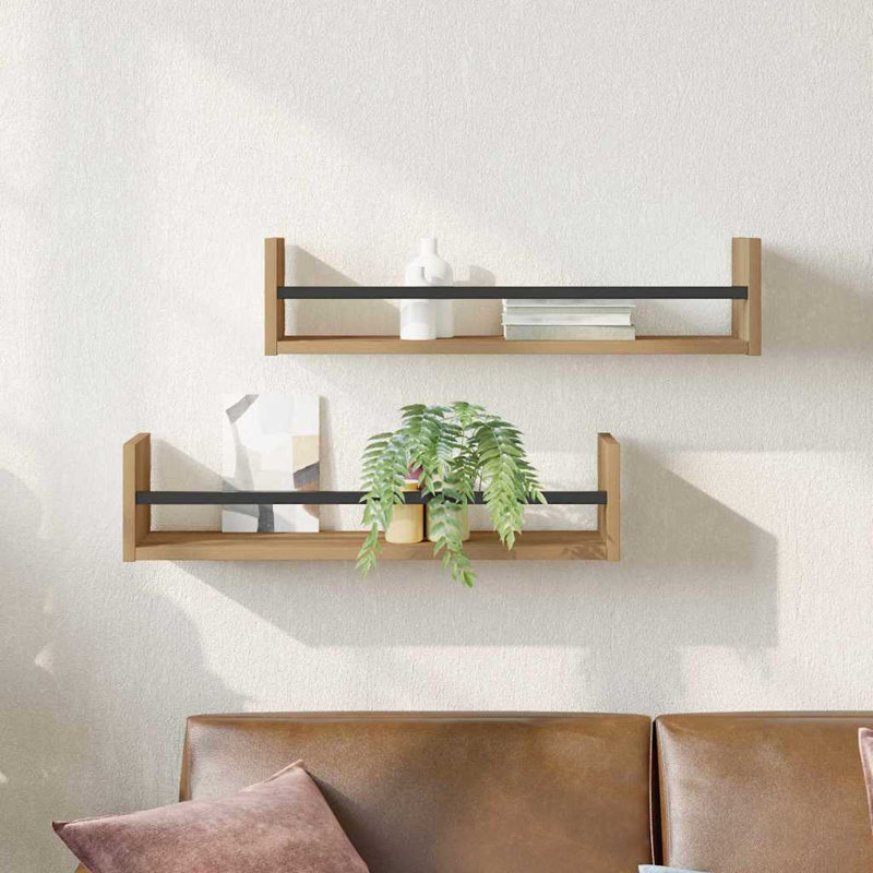 Wall Shelf 2 Pcs Engineered Wood, 14cm H x 60cm W x 16cm D, Artisan Oak