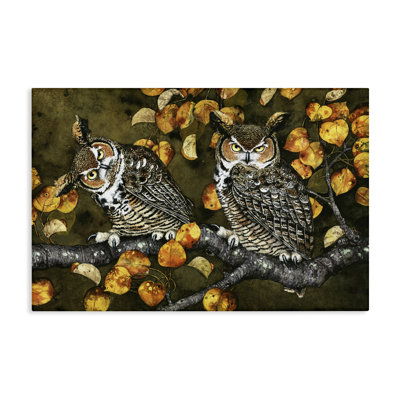 "Inquisiter Owls Autumn Branch", art mural sur toile par Maggie Vandewalle