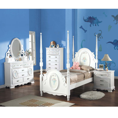Flora Full Bed w/Poster, White Finish