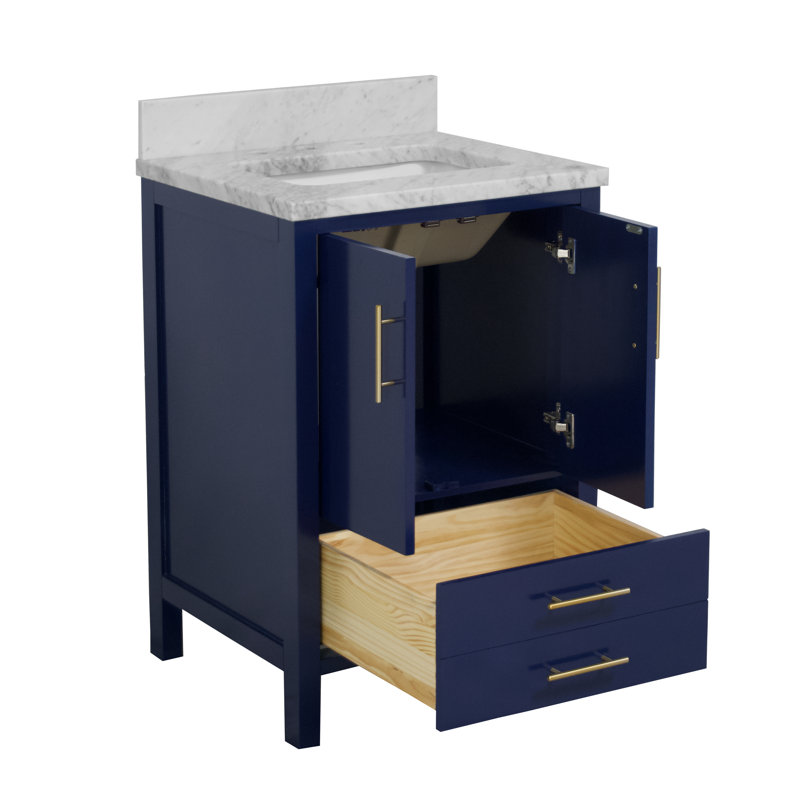 Ensemble de meuble-lavabo simple 24 po Kiara, Bleu royal, Marbre de Carrare