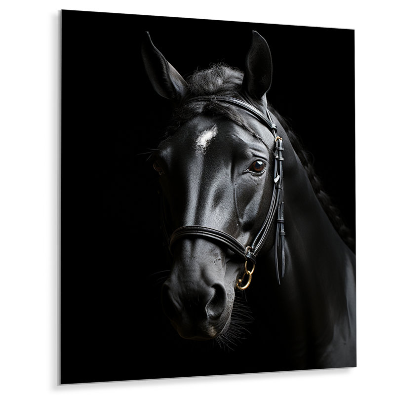 Cheval noir et blanc Elegance - animaux, art mural en métal, salon, H 20 po x l 12 po