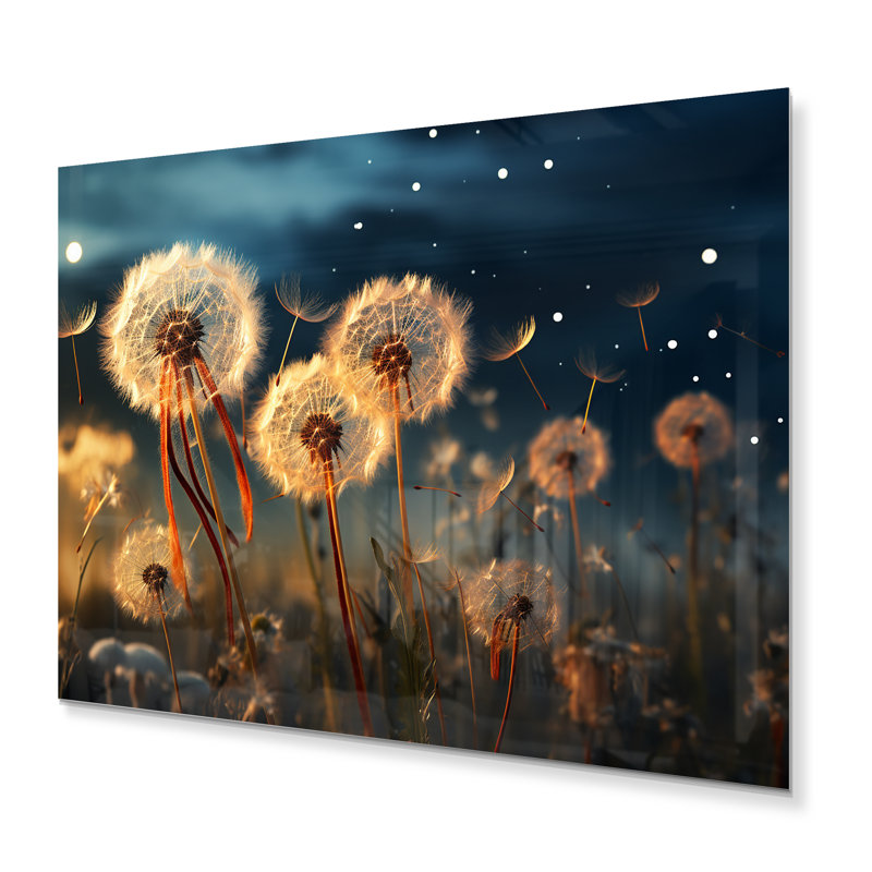 Sunset Dandelion Field IV - Floral Metal Wall Art Living Room, 12" H x 20" W x 1" D