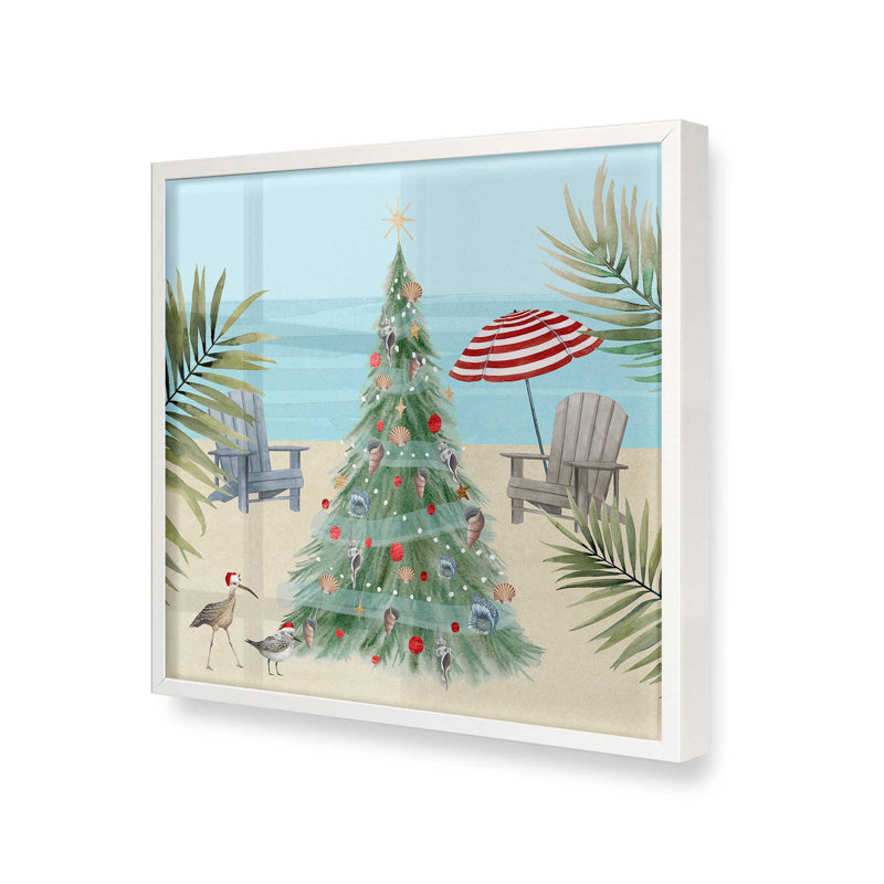 Imprimé Beachside Christmas II, Cadre simple blanc opaque, H 17,5 po x l 17,5 po x P 1,25 po