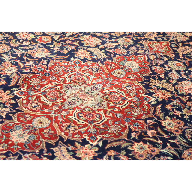 Tapis bleu marine de haute qualité noué à la main