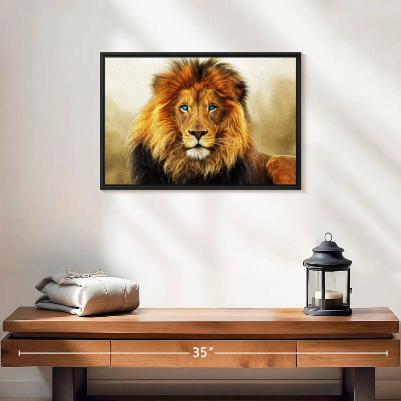 Lion aux yeux bleus, H 13 po x l 19 po