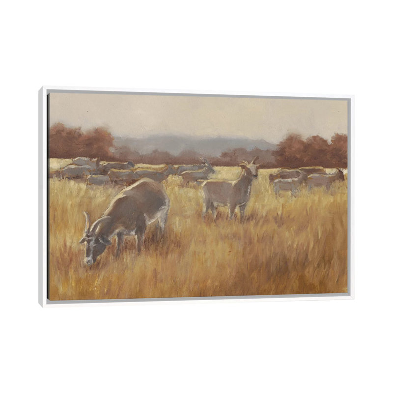 Reproduction d’art, "pâturage chèvres II" par Ethan Harper, H 26 po x l 40 po x 1,5 po, Toile blanche encadrée, Pas de tapis