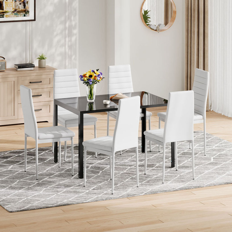 Adonia Upholstered Faux Leather High Back Dining Chairs, 6, White