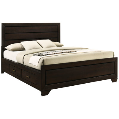 Engineered Hardwood King Bed With Storage, Recessed Headboard And Sleek Design Dark Finish Eastern Storage Rustic Appeal Panel