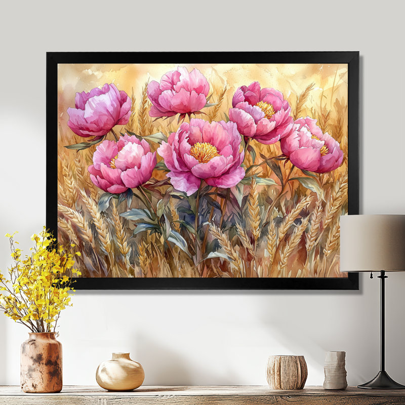 Draeson, campagne, pivoines dans le champ d'ambre II - pivoines, art mural sur toile, Reproduction encadrée d'une seule photo