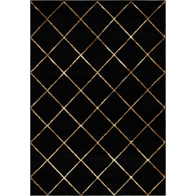 Étowah contemporain noir et doré, Rectangle 5 pi 1 po x 7 pi 1 po