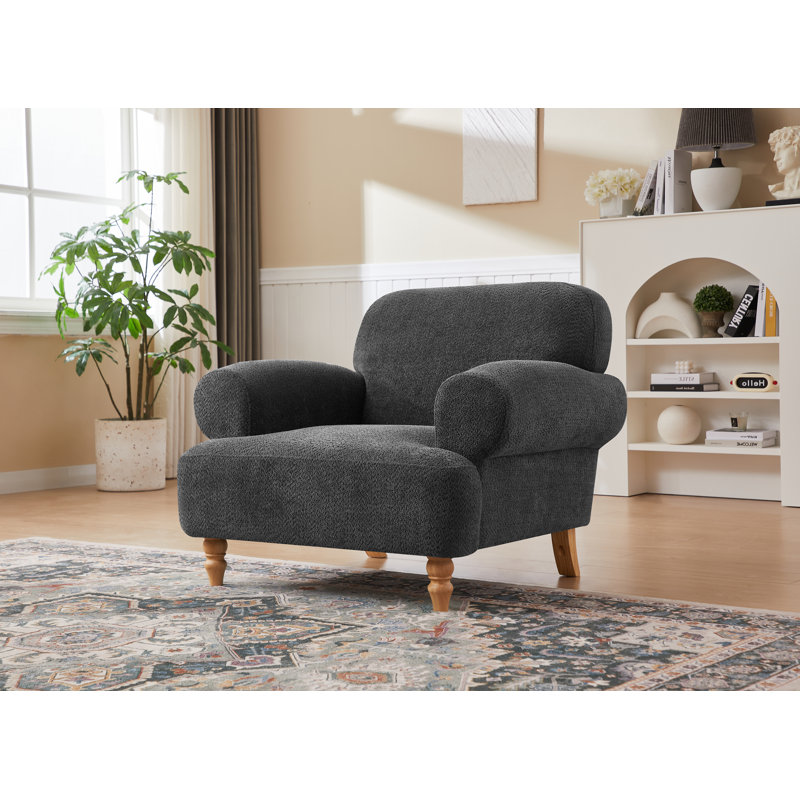 41.75" Oversized Modern Upholstered Accent Chair with Recessed Arms Solid Wood Legs for Living Room, Dark Gray Polyester
