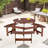 6 Person Round Picnic Table - Umbrella Hole 3 Built-In Benches Waterproof Backyard Decoration Brown For Benches, Hole, Weather , Brown, Garden Use-120996119