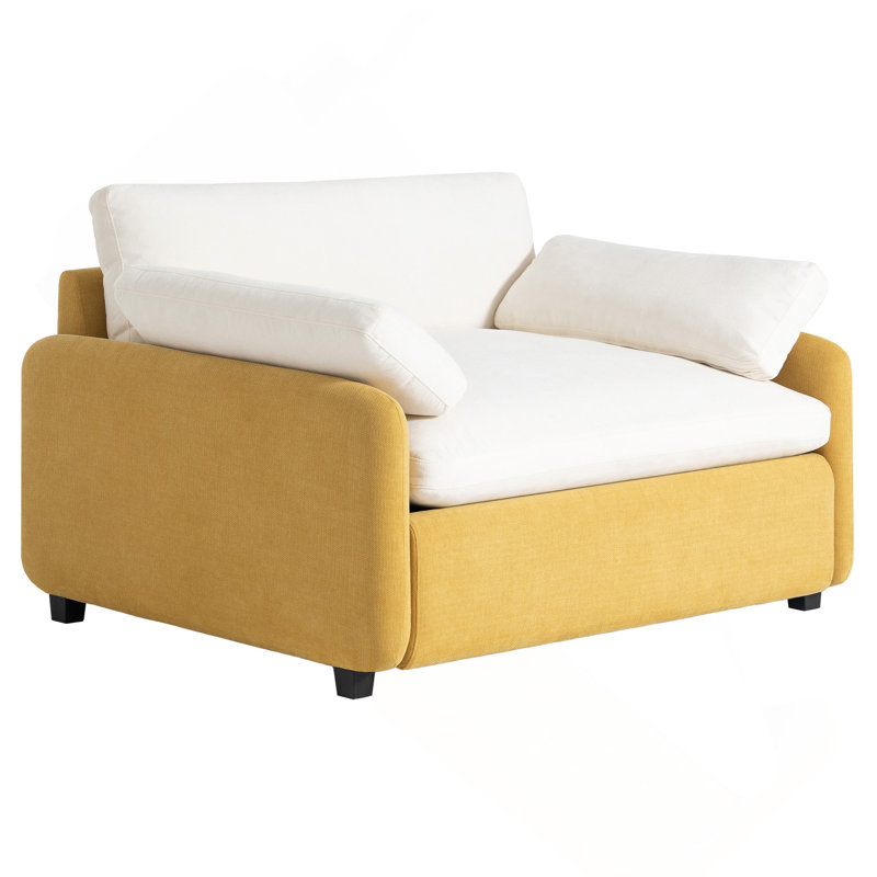 Fauteuil surdimensionné simple en chenille, fauteuil d'appoint large et profond, fauteuil rembourré moderne, Crème / jaune
