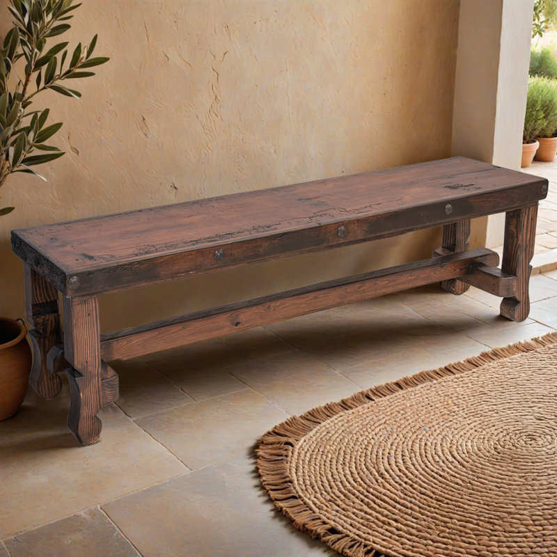 Long Rustic Solid Wood Bench