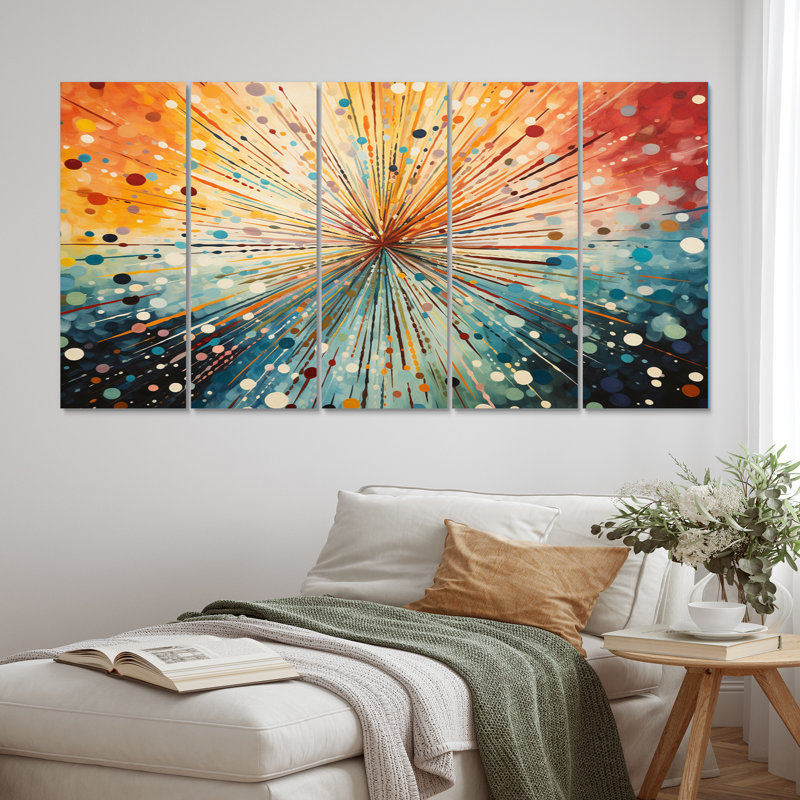 Mid-Century Sunburst Serenade I sur toile, 5 pièces
