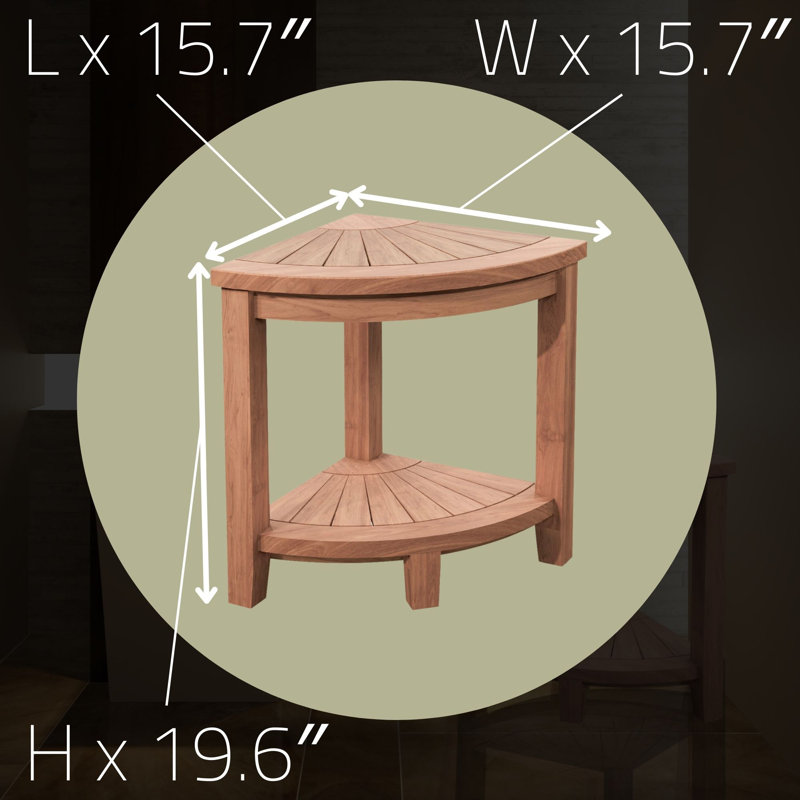  Teak Wood Corner Shower And Bath Stool With Shelf - 15.7"