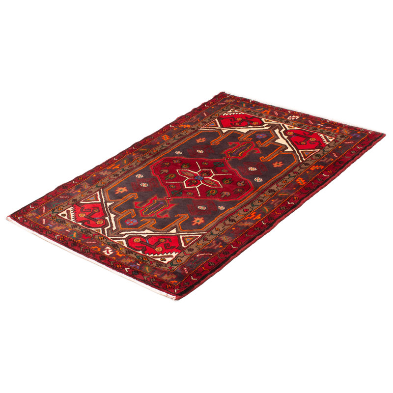 Tapis rouge en laine noué à la main de conception unique 4 pi 5 po x 6 pi 8 po Moana