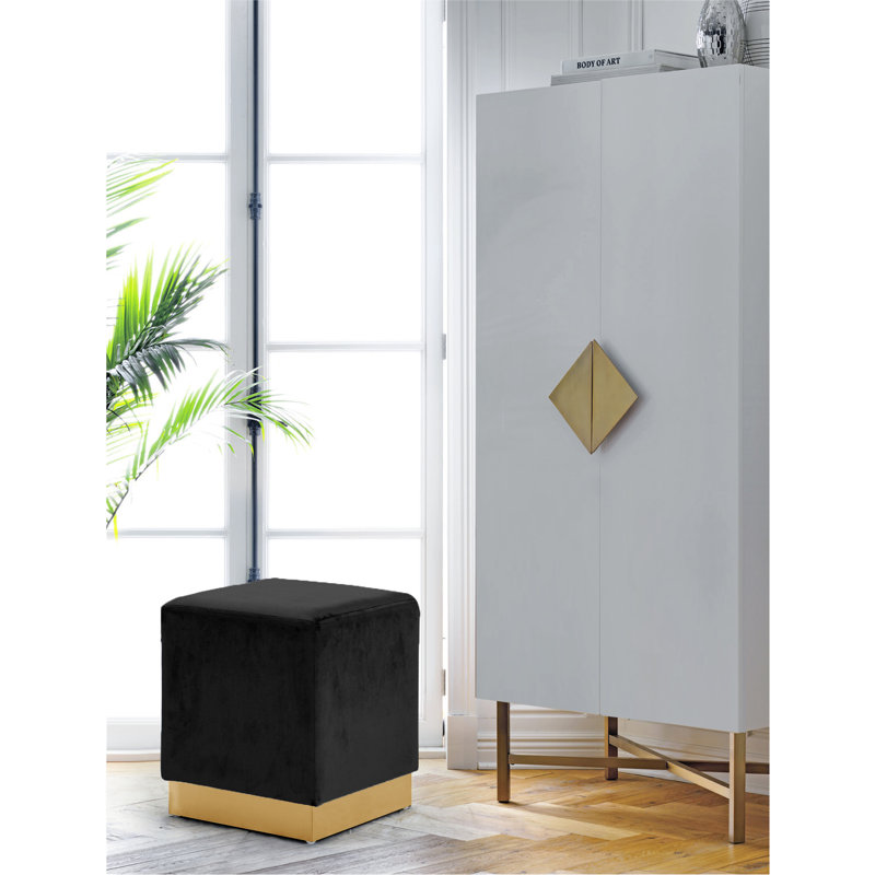 Annora Velvet Ottoman, Black Velvet, Gold